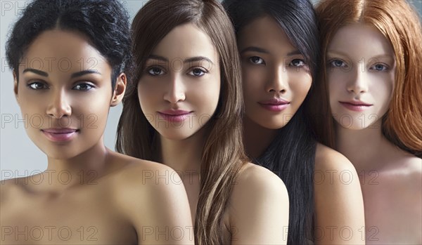 Multi-ethnic nude women posing together