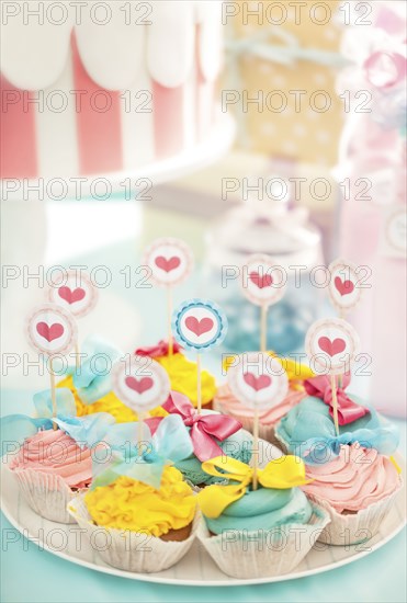 Plate of cupcakes at birthday party