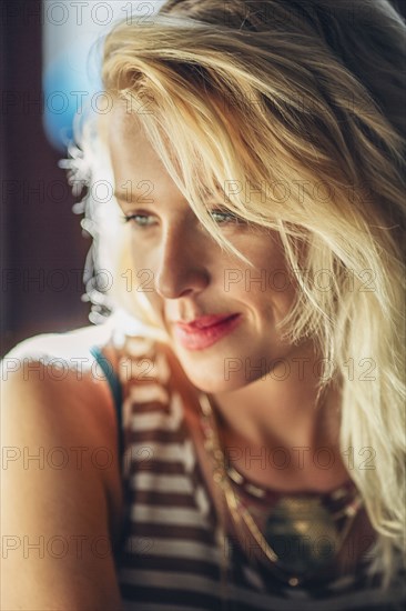 Close up of smiling Caucasian woman