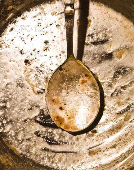 Spoon in dirty pan