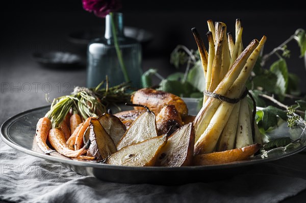 Potatoes and greens on plate