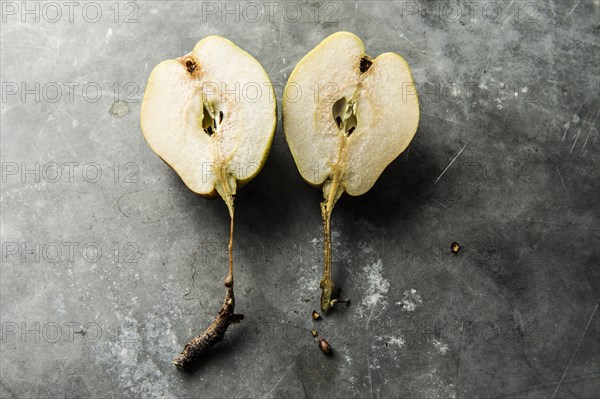 Halves of split pear