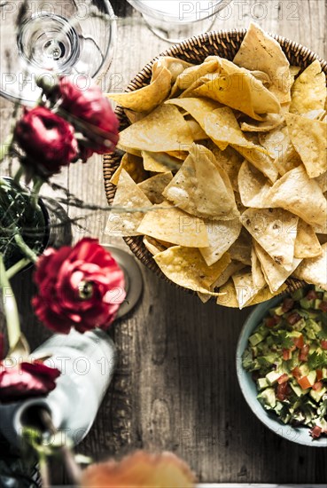 Bowl of tortilla chips and pico de gallo