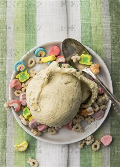 Ice cream on plate with cereal