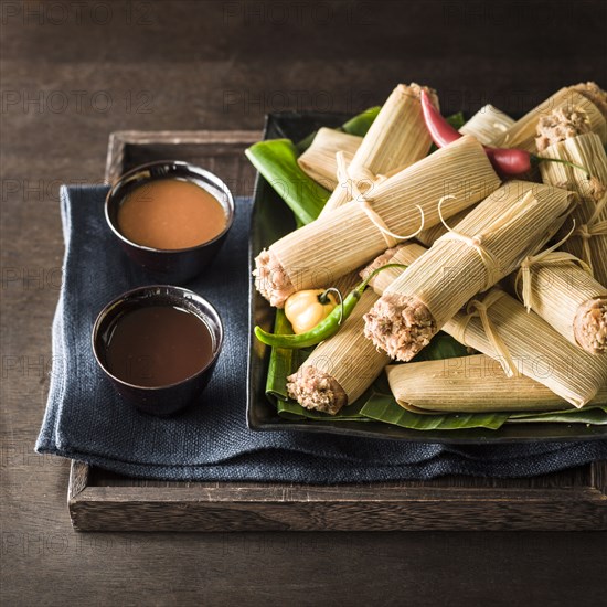 Corn tamales and sauce