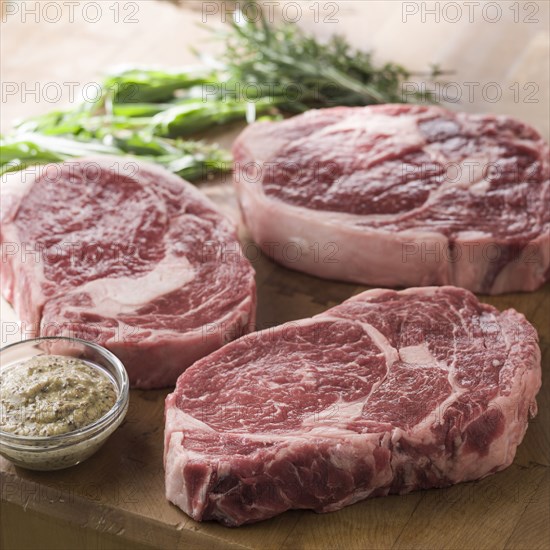 Raw ribeye steaks