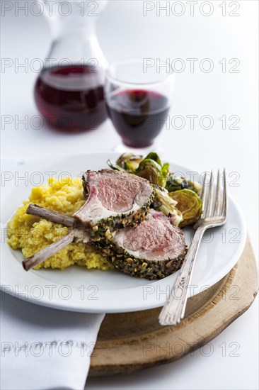Lamb chops with brussels sprouts and red wine
