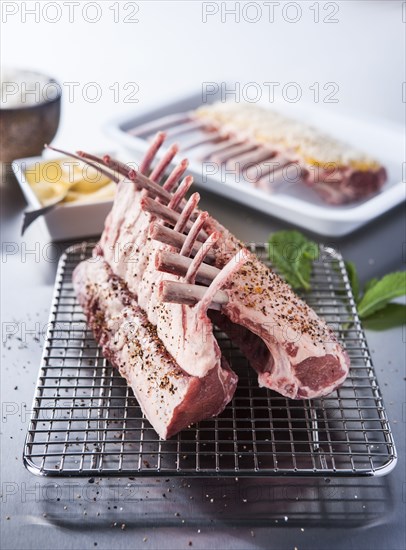 Raw racks of lamb rib