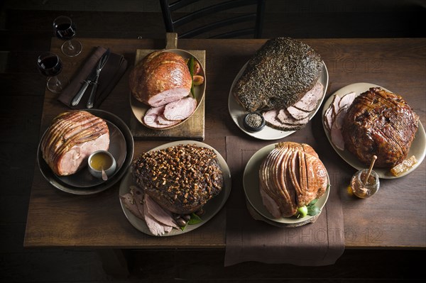 Buffet of variety of meat on table