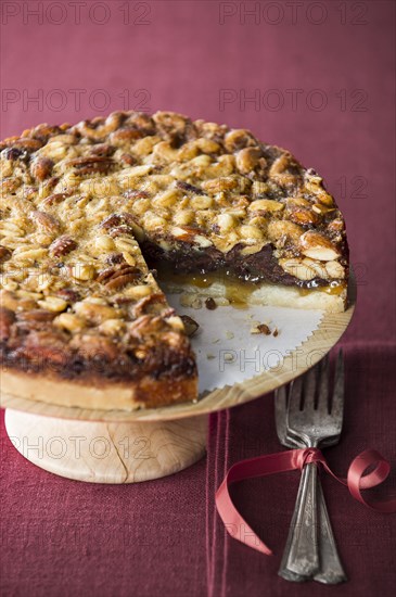 Pie on tray missing slice