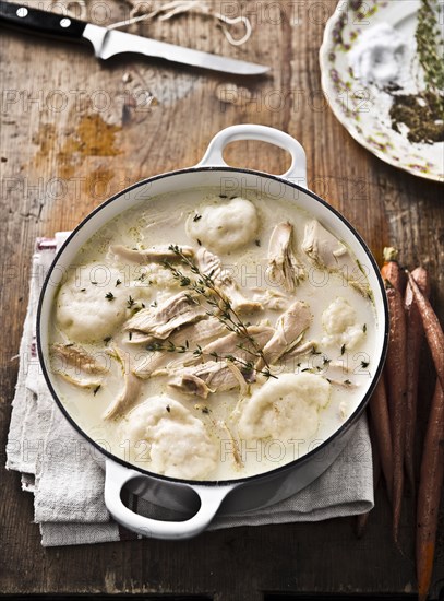 Pot of chicken and dumplings