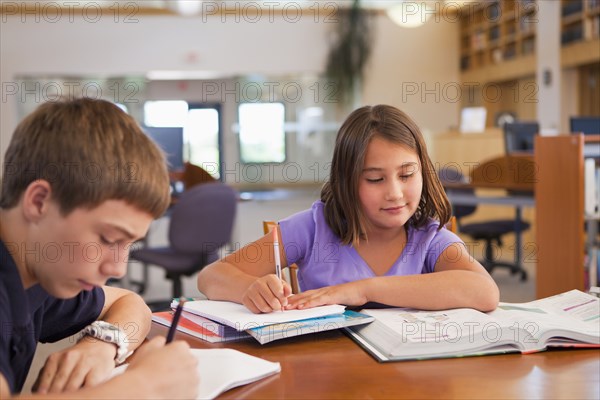 Students studying in library