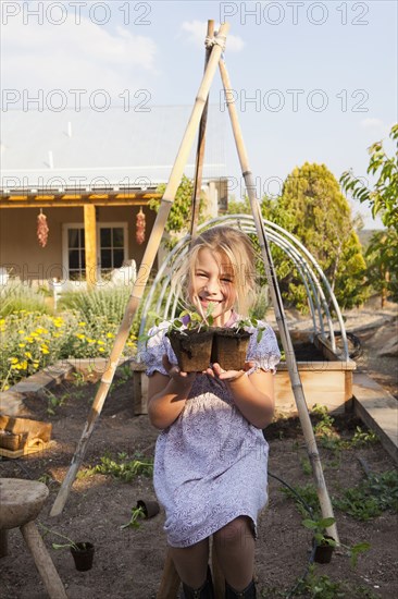 Caucasian girl gardening