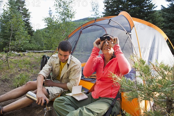 Couple camping together