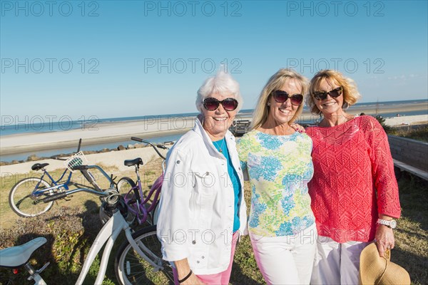 Caucasian women smiling outdoors