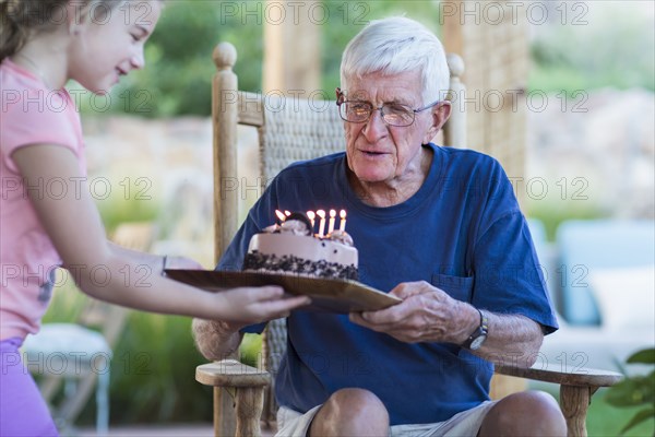 Senior Caucasian man celebrating birthday