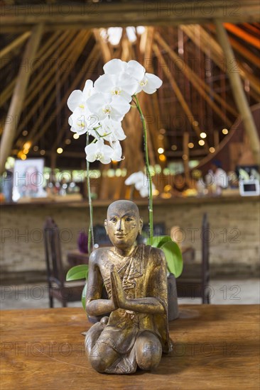 Hindu statue and orchid