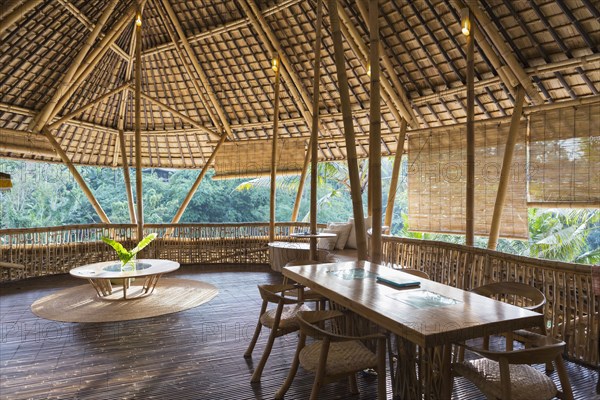 Dining table in bamboo room