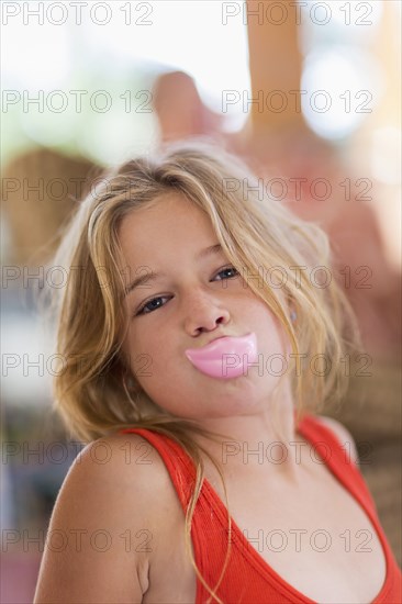 Caucasian girl wearing fake lips