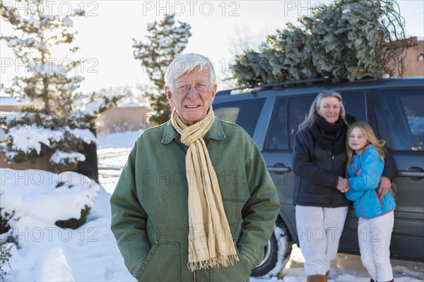 Caucasian man standing in snow