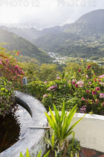 Scenic view of valley and mountains