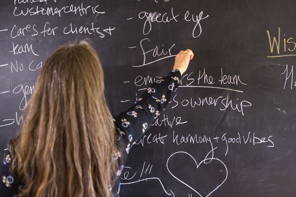 Caucasian teacher underlining fair on blackboard