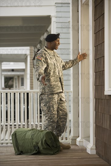 African soldier returning home