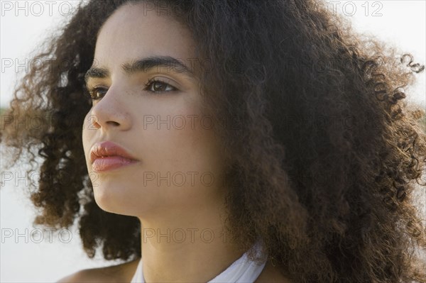 Close up of serious Hispanic woman