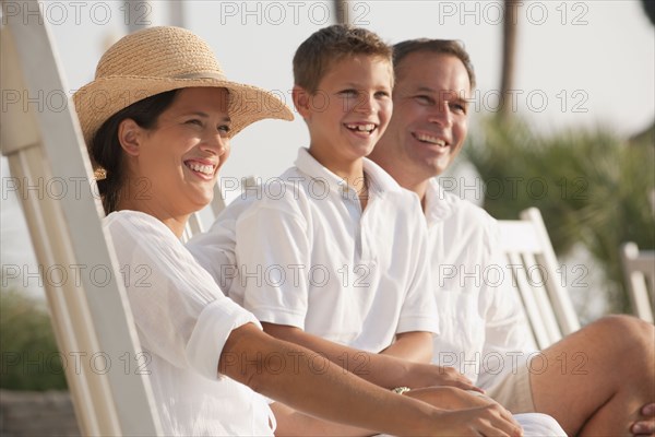 Caucasian family laughing together