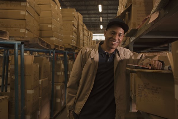 Black man working in warehouse