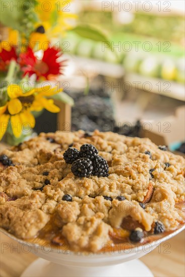 Close up of fruit crumble at farmers market