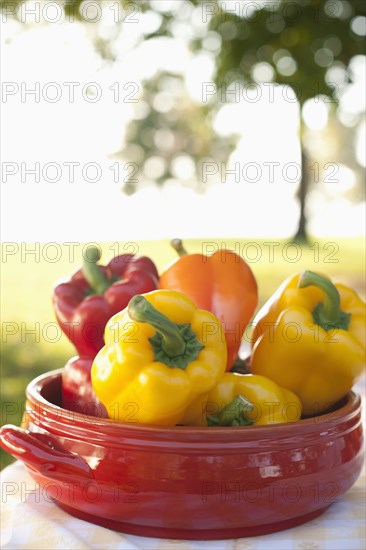 Close up of bell peppers in bowl