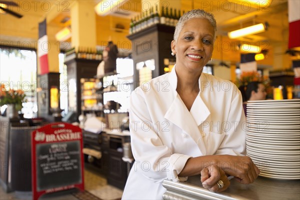 African American chef in cafe