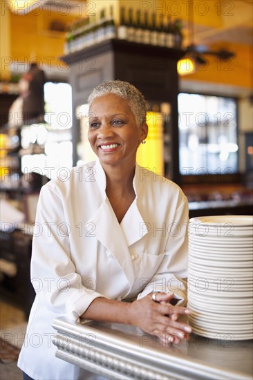 African American chef in cafe