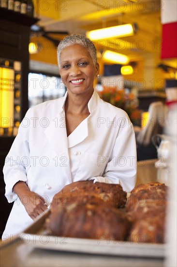 African American chef in cafe