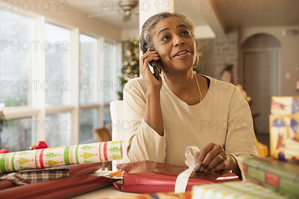 African American woman talking on cell phone