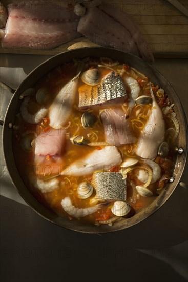 Pot of Chesapeake Bay bouillabaisse