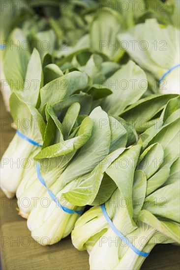 Close up of bunches of leeks