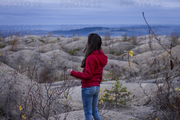 Caucasian girl admiring scenic view