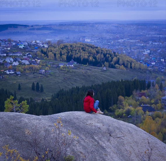 Caucasian girl admiring scenic view