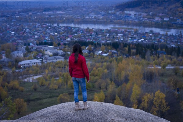 Caucasian girl admiring scenic view