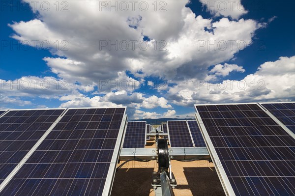 Blue sky over solar panels