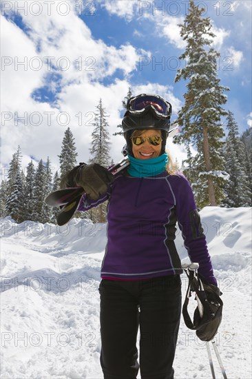 Caucasian woman skiing