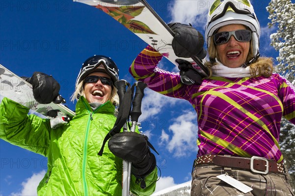 Caucasian women skiing