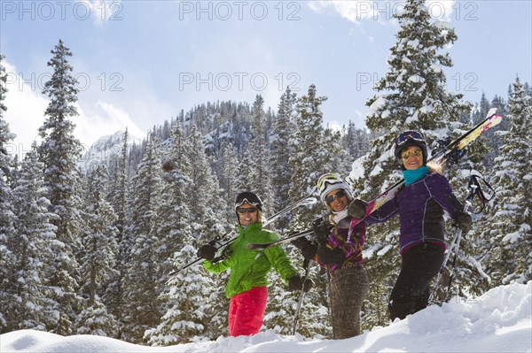 Caucasian women skiing