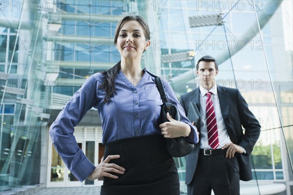 Caucasian business people standing outdoors