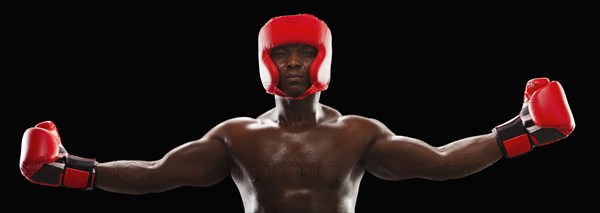 African American boxer in protective gear