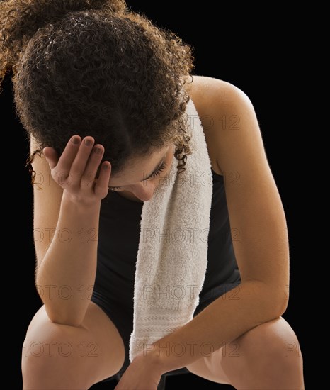 Caucasian woman tired after exercise