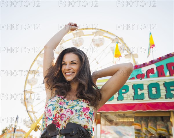 Caucasian woman enjoying carnival