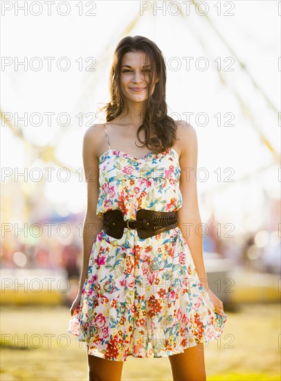 Caucasian woman enjoying carnival